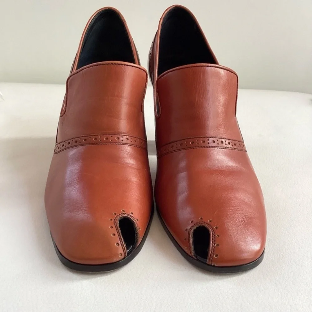 Celine Leather Brown Peep Toe Pump 80 SZ 6/36 - Picture 5 of 12
